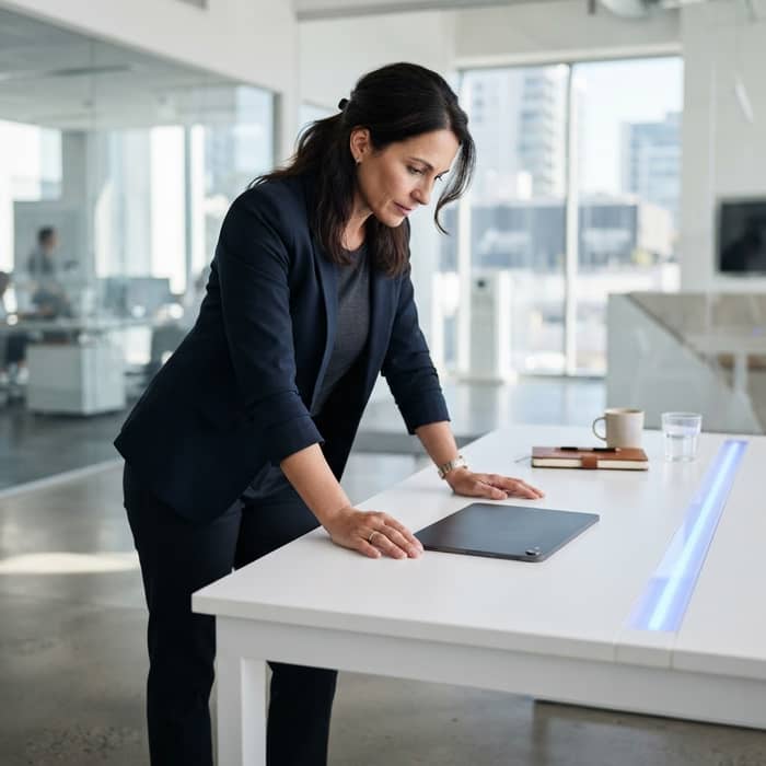 Marketing leader focused on strategic decision in modern office