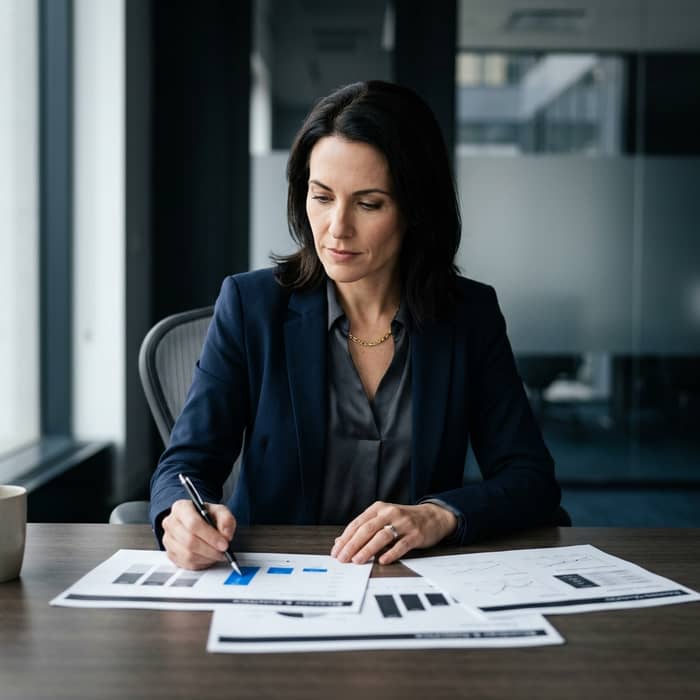 Founder reviewing AI marketing strategy documents